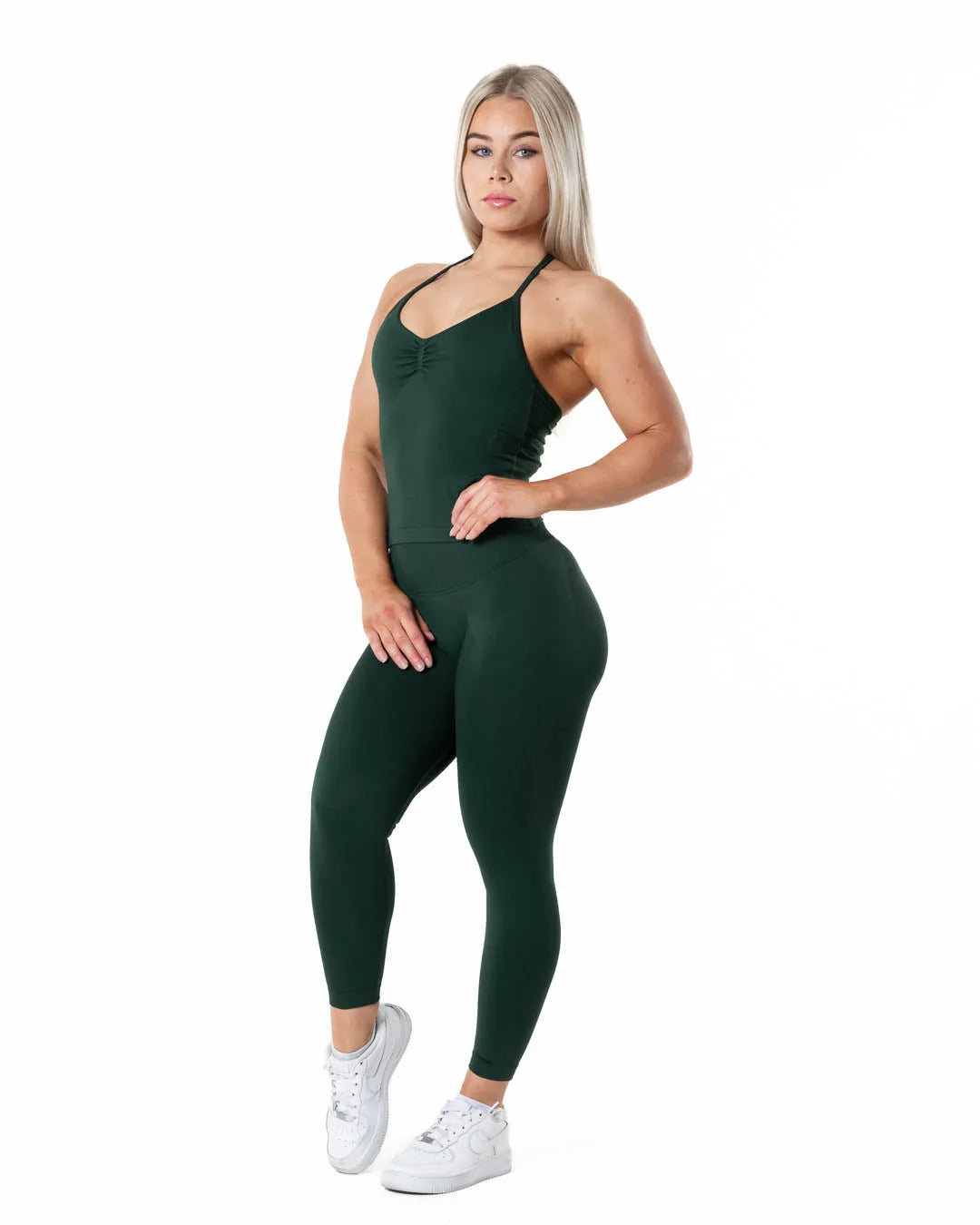 Aura Seamless Halterneck Top - Dark green