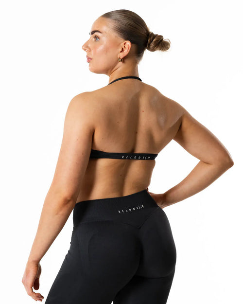Hybrid Seamless Halterneck Sports Bra - Jet Black