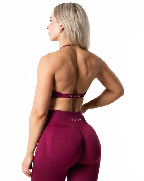 Hybrid Seamless Halterneck Sports Bra · Red Plum