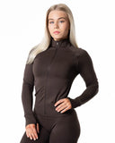 Aura Seamless Zip Longsleeve - Espresso Brown