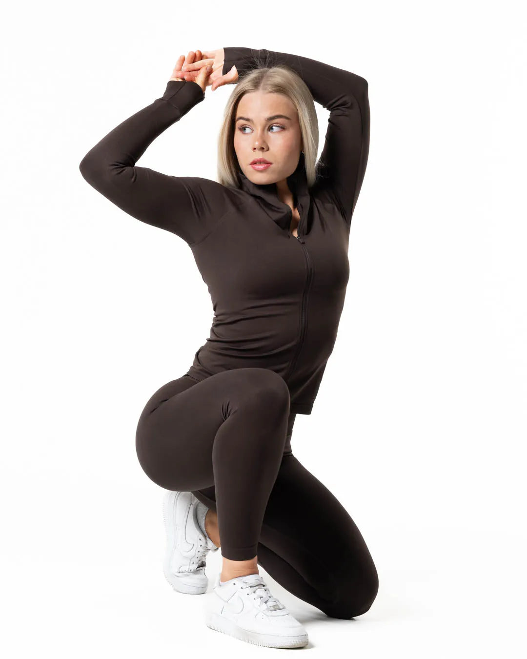 Aura Seamless Zip Longsleeve - Espresso Brown