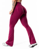 Hybrid Seamless Scrunch Flared Leggings - Red Plum