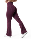 Hybrid Seamless Scrunch Flared Leggings - Fig Red